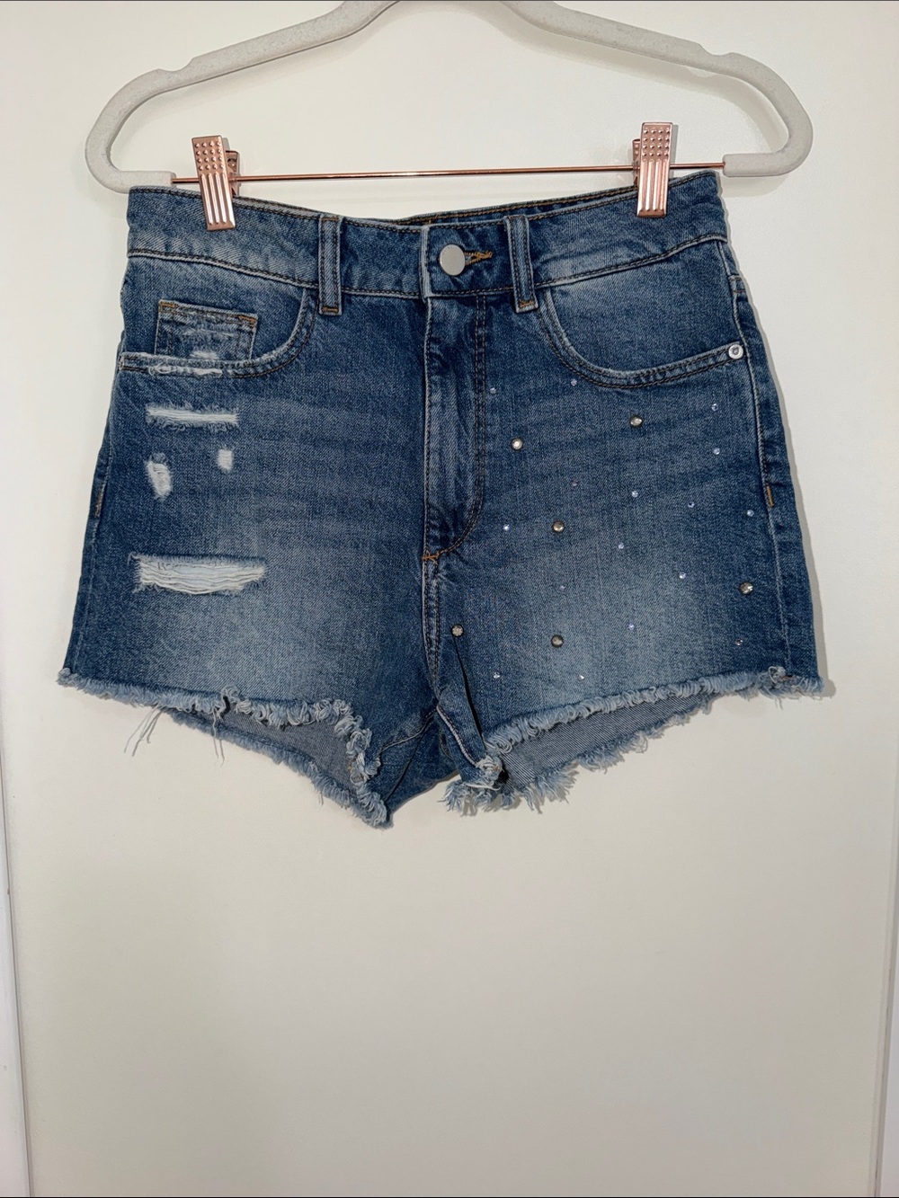 DL1961 Cleo High Rise Jeweled Raw Hem Cut Off Capricorn Denim Jean Shorts | 24